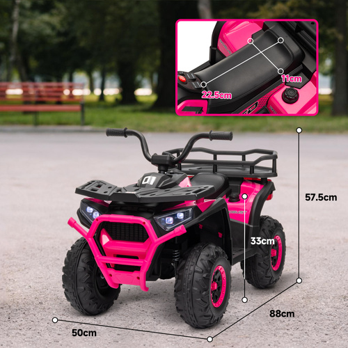 AIYAPLAY 12V Kids Electric Ride on ATV, Battery-Powered Quad Bike w/ Spring Suspension, Forward Backward, Storage Basket, Pink
