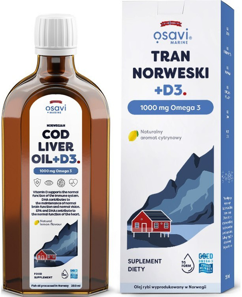 Osavi Norwegian Cod Liver Oil + D3 1000mg Omega 3 250 ml for Immunity and Heart Support