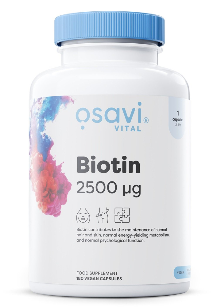 Osavi Biotyna 2500mcg 180 Wegańskich Kapsułek na Włosy, Skórę i Paznokcie