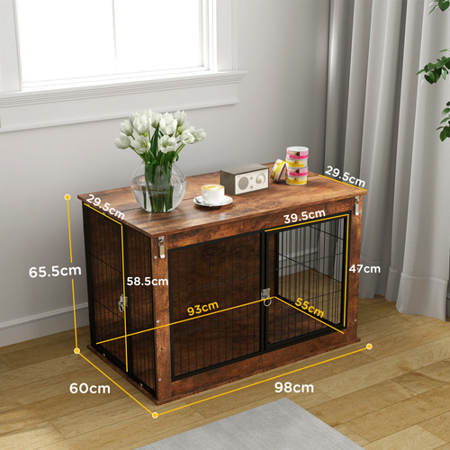 PawHut Dog Crate Furniture with Openable Top, Two Doors, for Large Dogs, Rustic Brown
