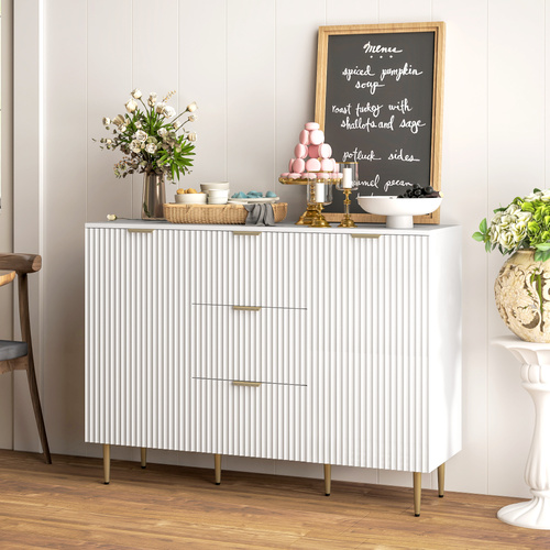 HOMCOM 2-Door Sideboard with 3 Drawers and Adjustable Shelves - White
