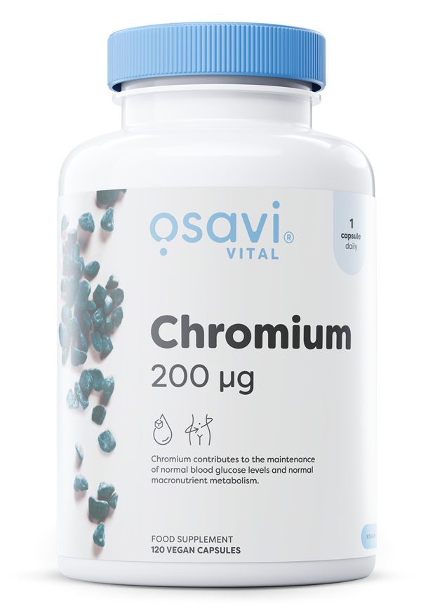Osavi Chrom 200mcg 120 wegańskich kapsułek na wsparcie poziomu cukru we krwi