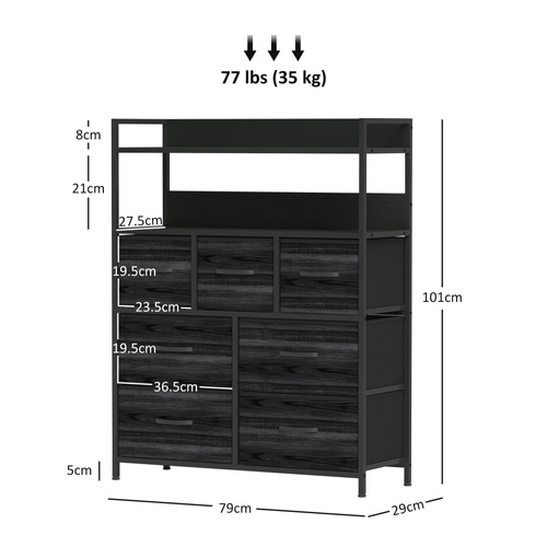 HOMCOM Rustic Chest of Seven Fabric Drawers - Black