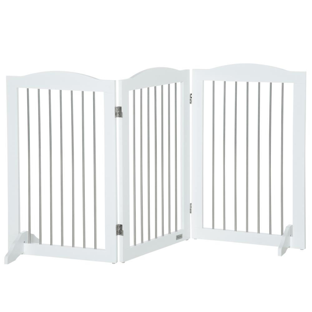 PawHut Foldable Dog Gate, Freestanding Pet Gate, with Two Support Feet, for Staircases, Hallways, Doorways - White