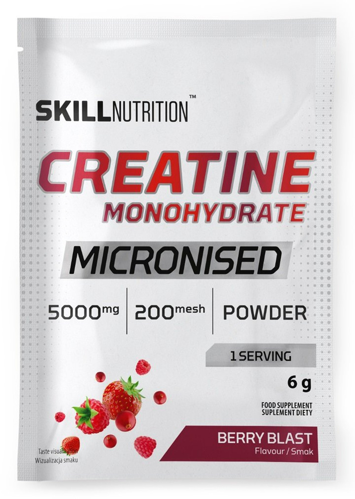 Skill Nutrition Mikronizowany Monohydrat Kreatyny o Smaku Jagodowym w Proszku na Wydolność Mięśni 6g