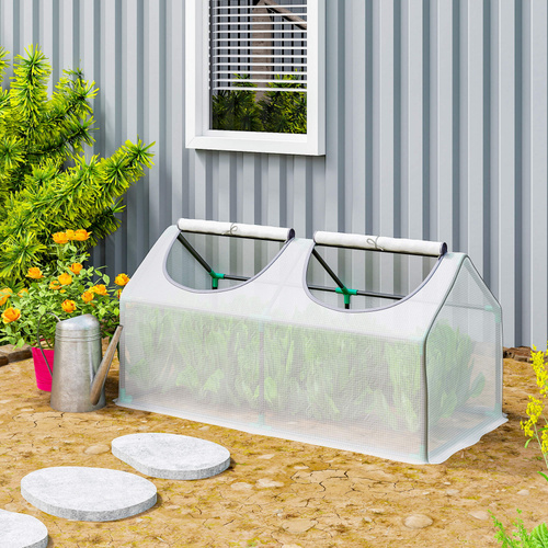 Outsunny Mini Greenhouse Portable Flower Planter Tomato Vegetable House for Garden Backyard with Zipper 120 x 60 x 60 cm, White