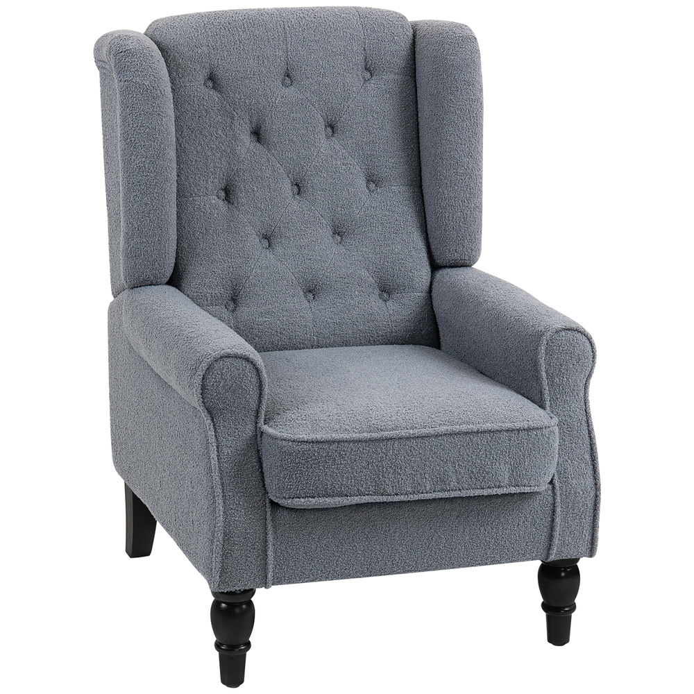 HOMCOM Wingback Accent Chair, Retro Upholstered Button Tufted Occasional Chair for Living Room and Bedroom, Grey