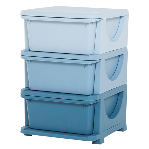 HOMCOM 3 Drawers Plastic Storage Units, 3 Tier Kids Storage Units, Children Toy Chest for Nursery, Playroom, Bedroom, Blue