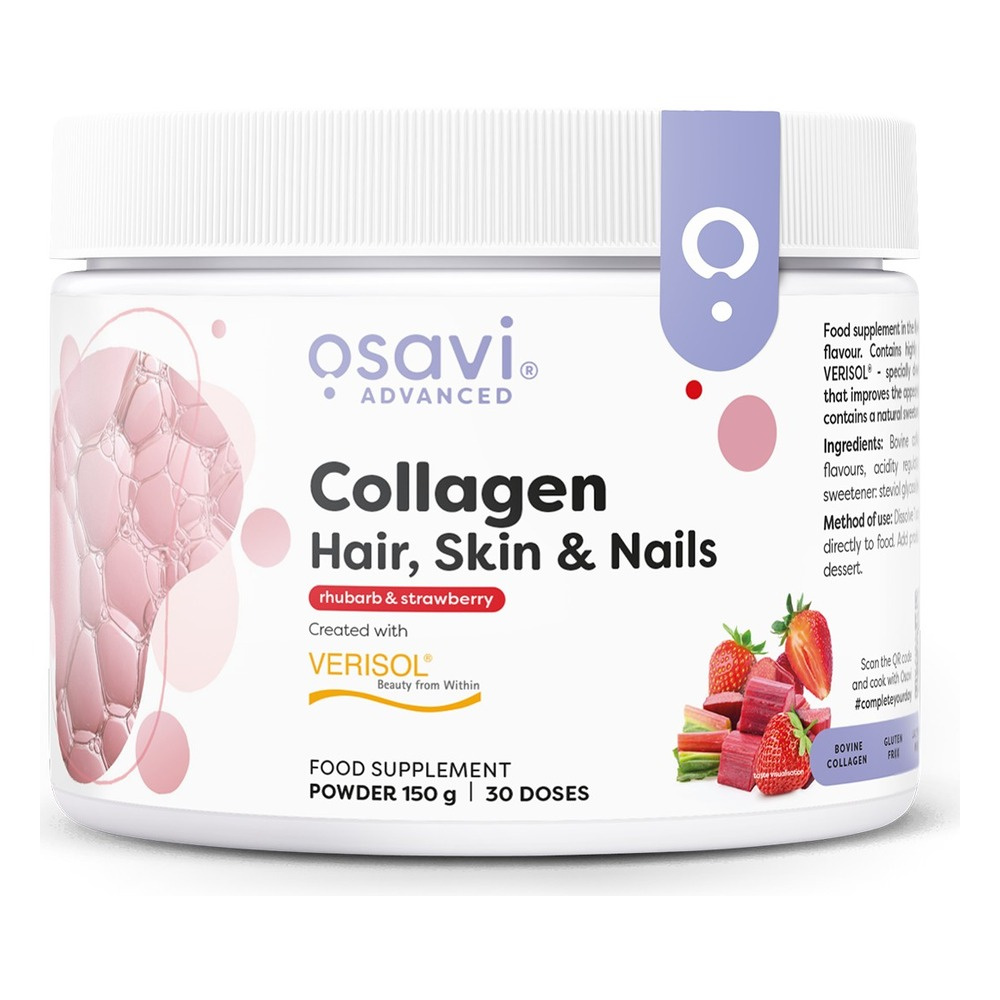 Osavi Collagen Peptides Kolagen Włosy Skóra i Paznokcie Rabarbar-Truskawka 150g