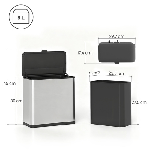 HOMCOM 8L Hanging Kitchen Bin, Rubbish bin with Lid and Removable Inner Bucket for Under Cabinet Door, Under Sink, Office