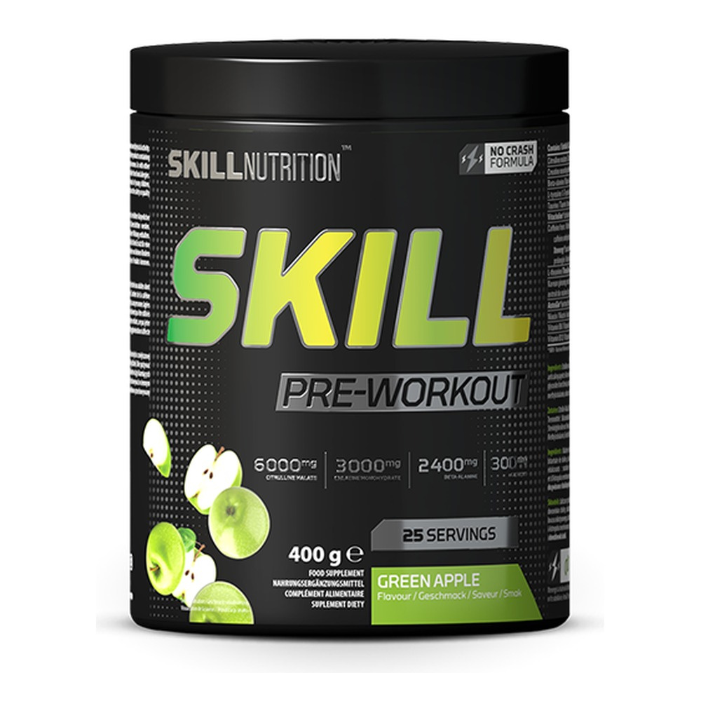 Skill Nutrition Skill Pre-Workout Green Apple Flavor for Energy and Performance 400g