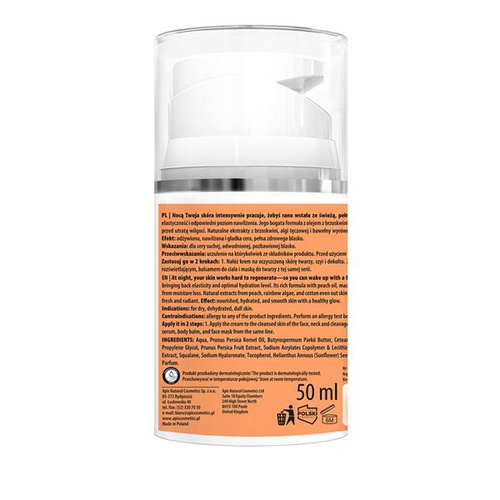 Apis Peachy Skin Nourishing Night Cream with Vitamin E and Shea Butter for Dry Dehydrated Skin 50ml