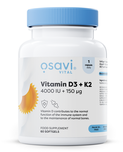 Osavi Witamina D3 + K2 4000 IU + 150 mcg 60 kapsułek na zdrowe kości i odporność