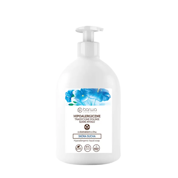 Barwa Hypoallergenic Traditional Polish Gray Liquid Soap with Flax Extract for Dry Skin 500ml