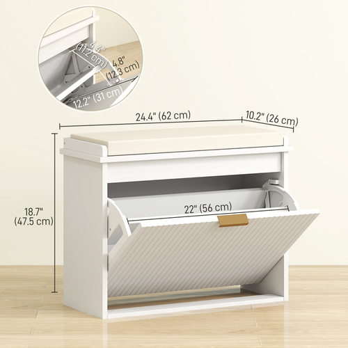 HOMCOM Elegant Six Shoe Bench, with Top Seat - White