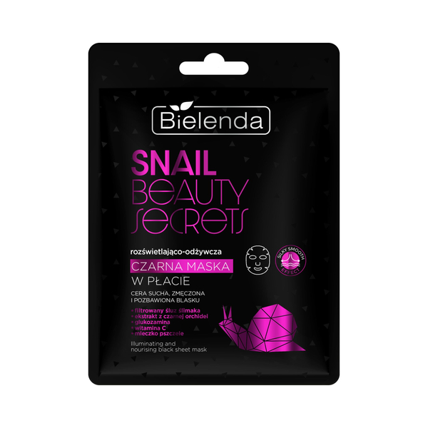 Bielenda Snail Beauty Secrets Illuminating and Nourishing Black Sheet Mask with Filtered Snail Slime for Dry and Tired Skin 1 Piece