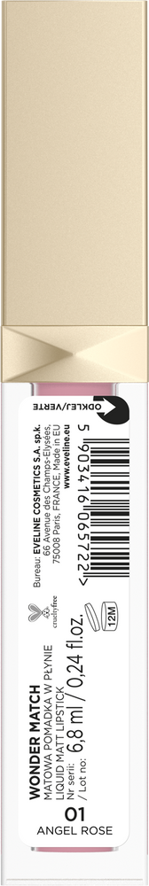 Eveline Wonder Match Matowa Pomadka w Płynie Nr 01 Angel Rose 6,8ml
