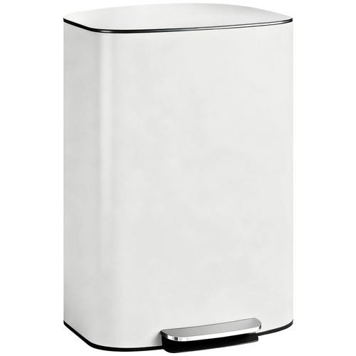 HOMCOM 50L Kitchen Bin with Soft-Close Lid and Stay-Open Function, Stainless Steel Pedal Bin with Removable Inner Bucket, Carry Handle for Kitchen, Office, Home, Cream