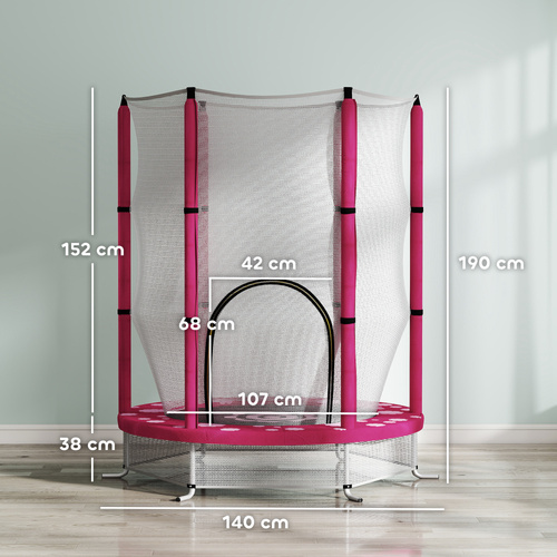 AIYAPLAY 4.6ft Toddler Trampoline w/ Safety Enclosure Net, for Indoor Outdoor Use, Ages 3-6 Years, Pink