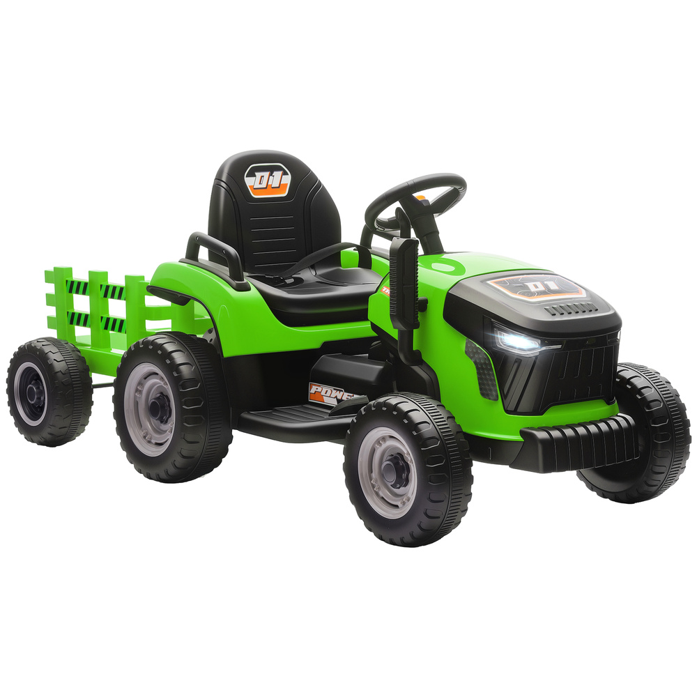 AIYAPLAY 12V Ride on Tractor and Trailer with Remote Control, Music, Shifter, Start-Up Sound, for Kids Ages 3-8 Years, Green