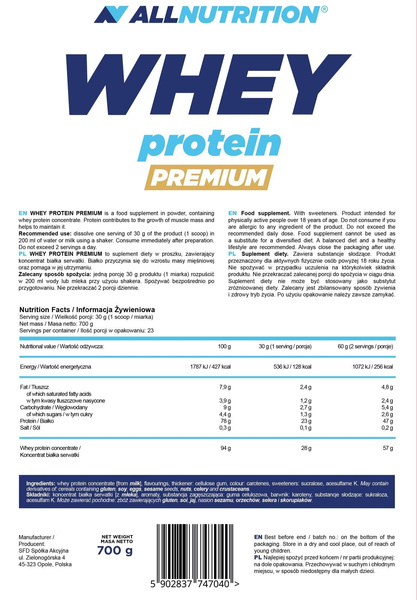 Allnutrition Whey Protein Premium Niebo Waniliowe 700g
