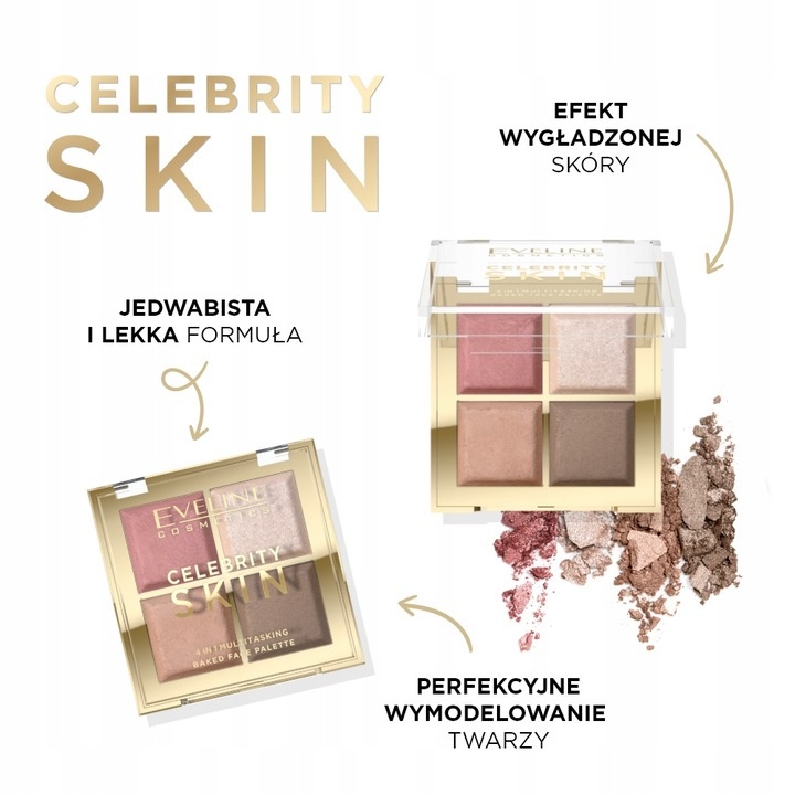 Eveline Celebrity Skin Wypiekana Paleta Wielofunkcyjna do Konturowania 4w1 16g