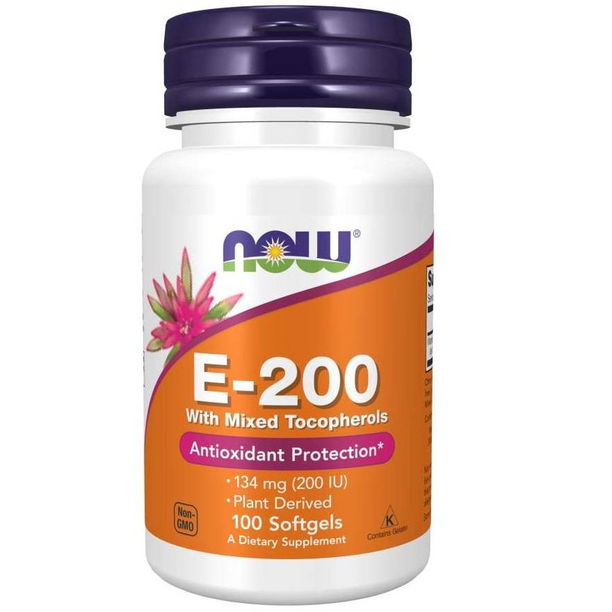 Now Foods Vitamin E-200 Natural Mixed Tocopherols Wspiera Odporność 100 Kapsułek