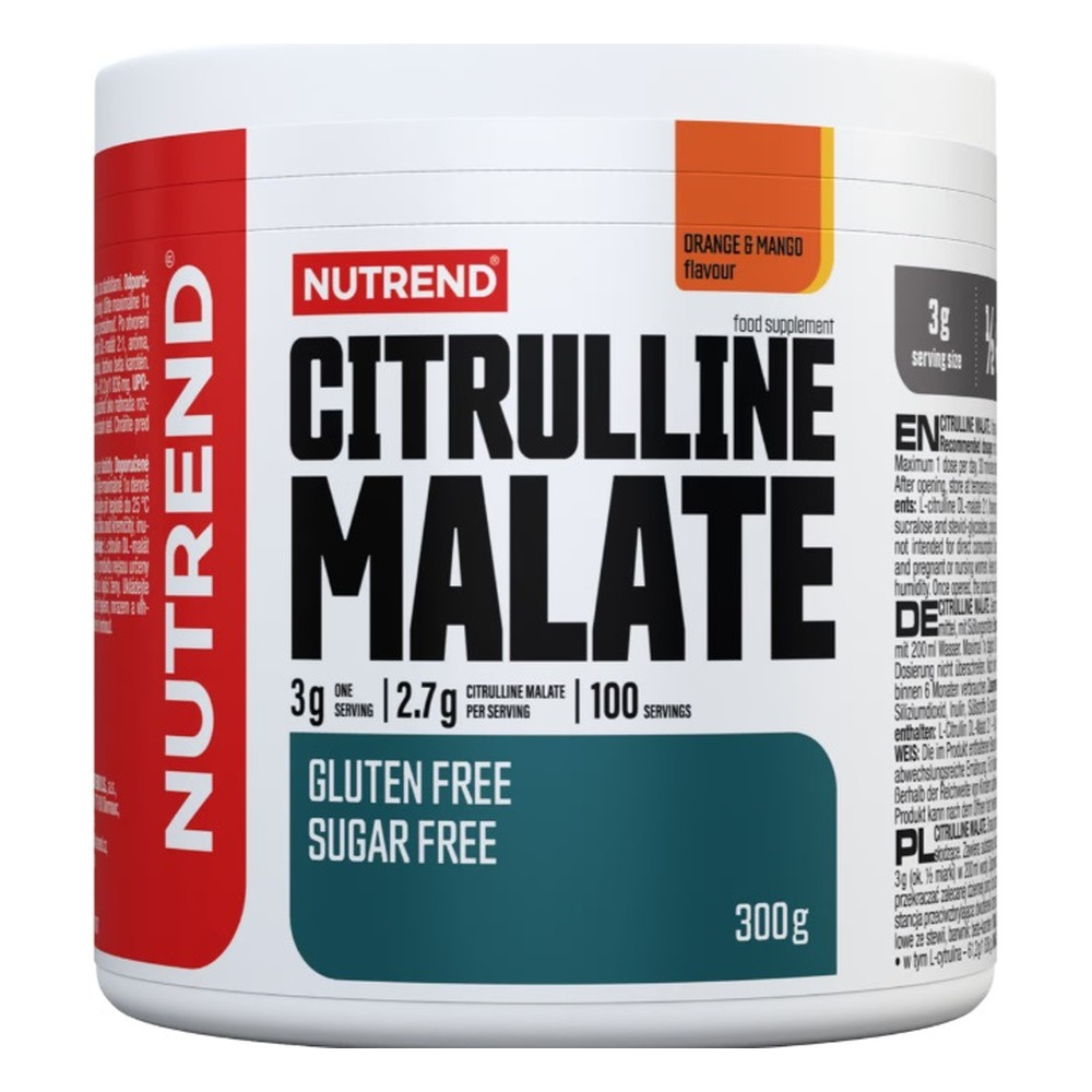 Nutrend Citrulline Malate w Proszku na Pompę Mięśniową przed Treningiem o Smaku Pomarańczy i Mango 300g