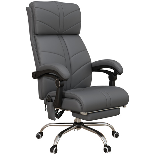 Vinsetto High Back Vibration Massage Office Chair, Heated Reclining PU Leather Computer Chair with Footrest, Grey