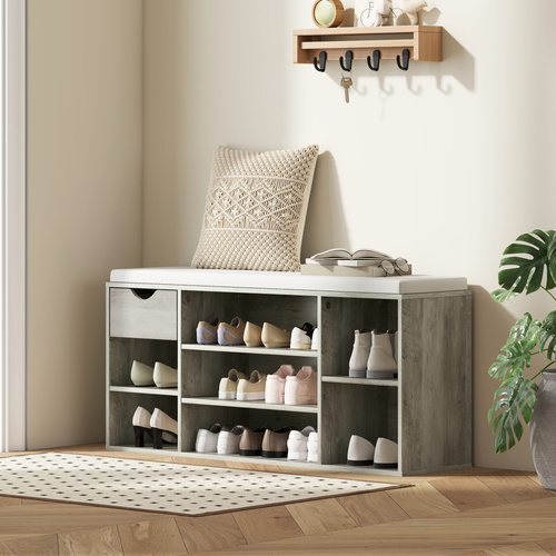 HOMCOM Shoe Storage Bench with Cushion - Grey