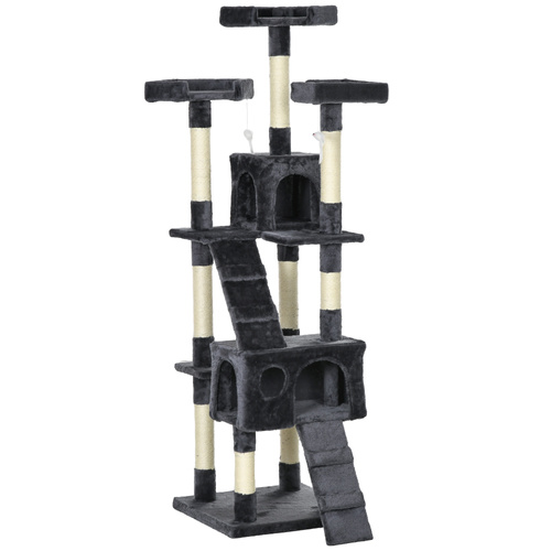 PawHut 173cm Cat Tree Scratching House, Activity Play Centre, Charcoal Grey