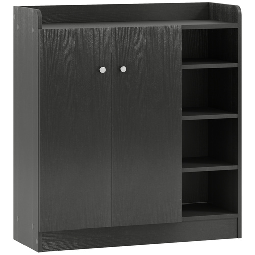 HOMCOM Shoe Storage Cabinet with Adjustable Shelves - Black