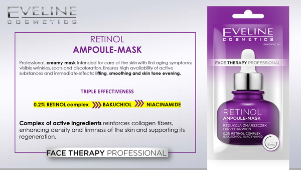 Eveline Face Therapy Professional Ampoule-Mask Retinol Redukująca Zmarszczki i Przebarwienia Maska w Kremie dla Skóry z Pierwszymi Oznakami Starzenia 8ml