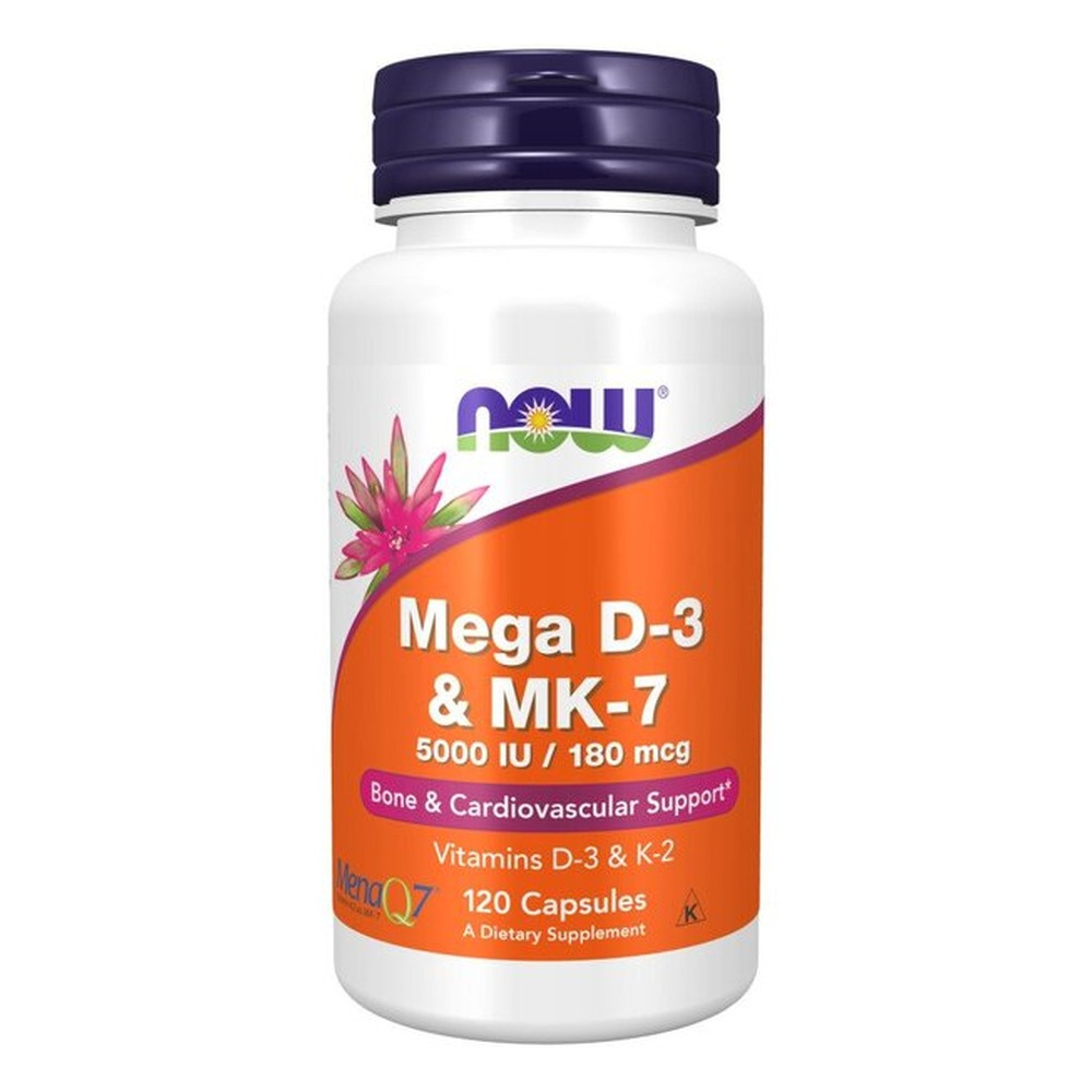NOW Foods Mega D-3 i MK-7 Na Zdrowe Kości i Układ Sercowo-Naczyniowy 120 Kapsułek
