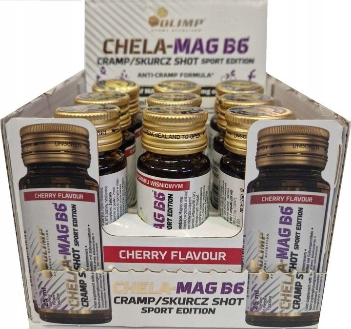 Olimp Nutrition Chela-Mag B6 Skurcz Shot Suplement diety w Płynie na Skurcze Wiśniowy 9 x 25ml