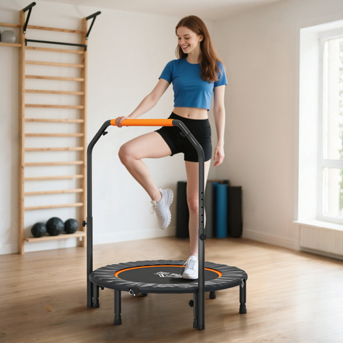 HOMCOM 40" Foldable Mini Fitness Trampoline, with Adjustable Foam Handle, Orange