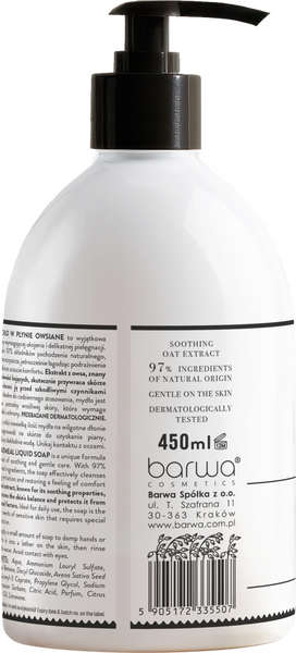 Barwa Pure Calm Kojące Owsiane Mydło w Płynie dla Skóry Wrażliwej i Suchej 450ml