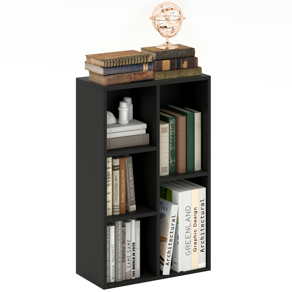 HOMCOM 2-Tier Bookshelf with 5 Compartments - Black