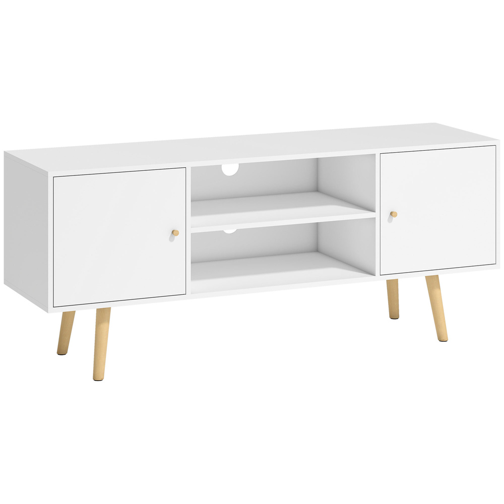 HOMCOM TV Stand Cabinet up to 55 Inches, TV Unit with Storage Shelves and Wood Legs for Living Room, Bedroom, White