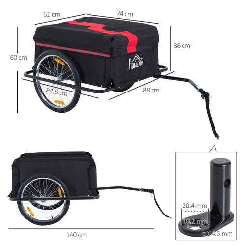 HOMCOM Two-Wheel Bicycle Large Cargo Wagon Trailer Oxford Fabric, Folding Storage, & Removable Cover, Red