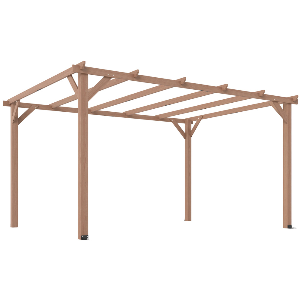 Outsunny 4 x 3 m Wooden Pergola Kit, Garden Pergola Gazebo Grape Trellis with Triangle Supports, 6 Beams, Maple Wood-effect