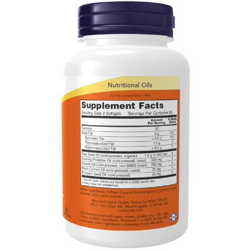 Now Foods Omega 3-6-9 1000mg Wspiera Pracę Układu Sercowo-Naczyniowego 250 Kapsułek