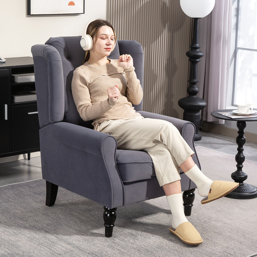 HOMCOM Wingback Accent Chair, Retro Upholstered Button Tufted Occasional Chair for Living Room and Bedroom, Charcoal Grey