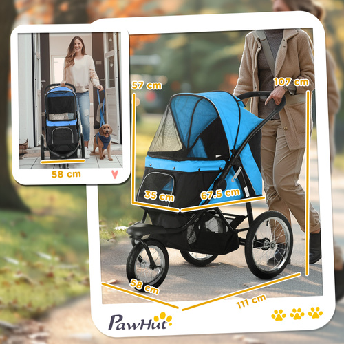 PawHut Foldable Pet stroller, Dog Buggy with Three Wheels, for Small/Medium Dogs, Blue