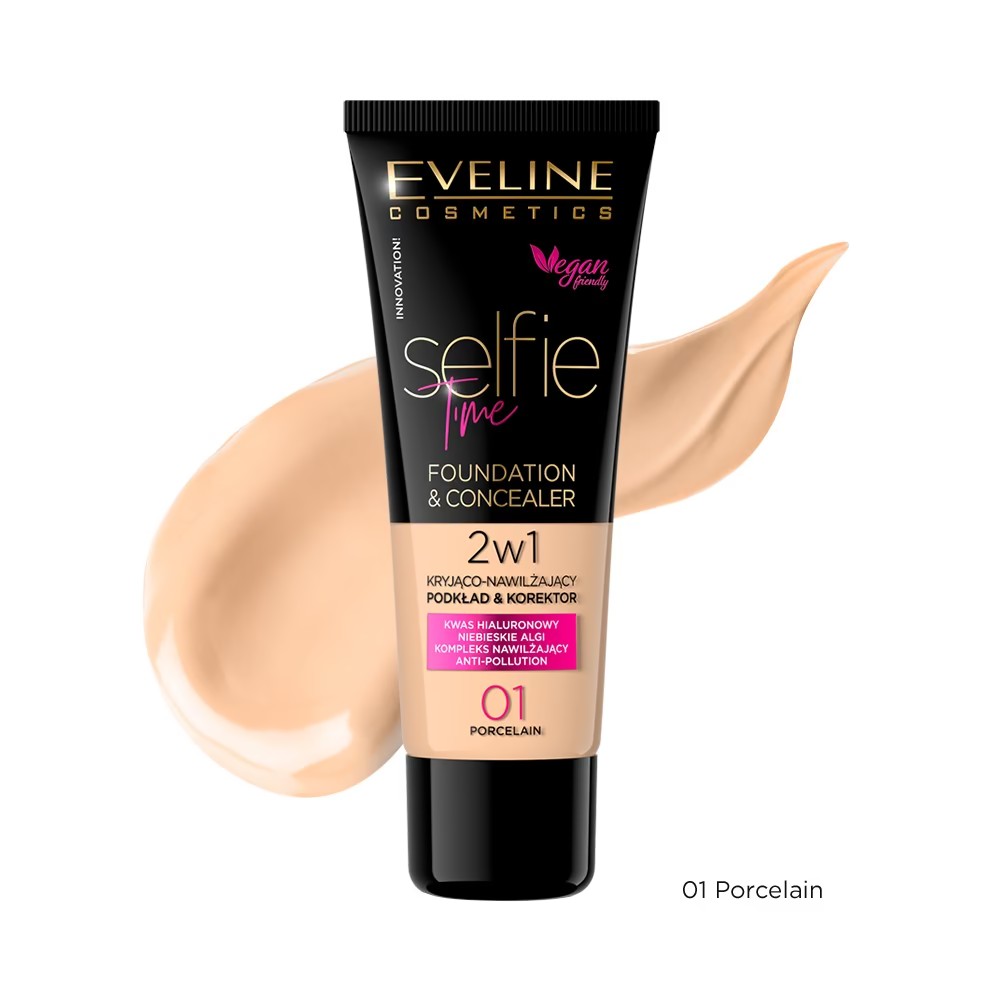 Eveline Selfie Time Foundation Concealer Covering Moisturizing Skin No 01 Porcelain 30ml
