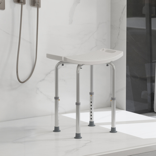 HOMCOM Height Adjustable Bath Stool, Aluminium Shower Stool with Non-Slip Pads for Elderly, Disabled, Seniors, Pregnant, White