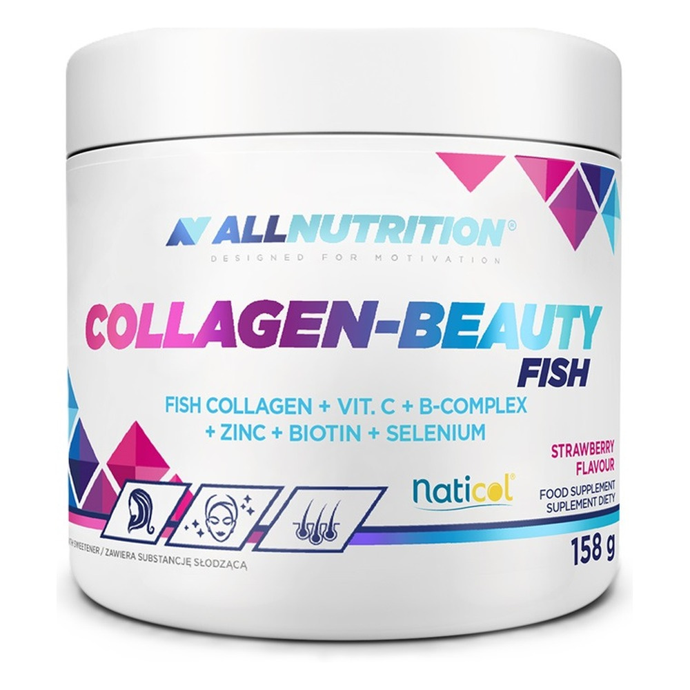 Allnutrition Collagen-Beauty Fish Peptydy Kolagenu Morskiego z Kompleksem Witamin i Minerałów Strawberry 158g