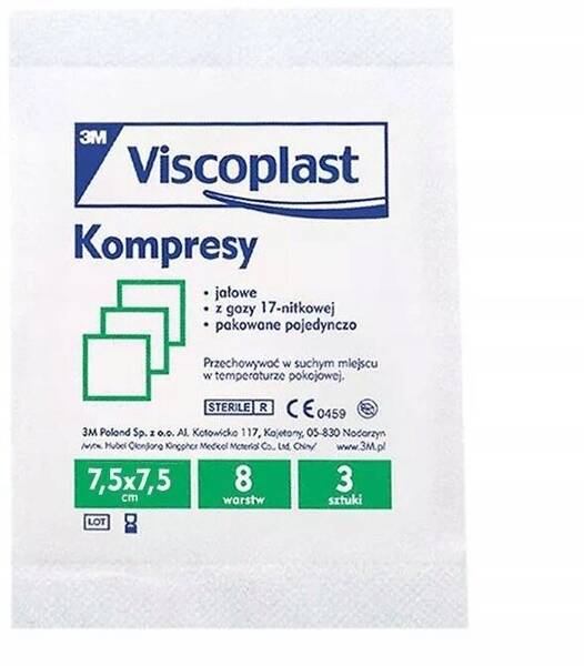 Viscoplast Kompresy Gazowe Jałowe 7,5x7,5 cm 3 Sztuki