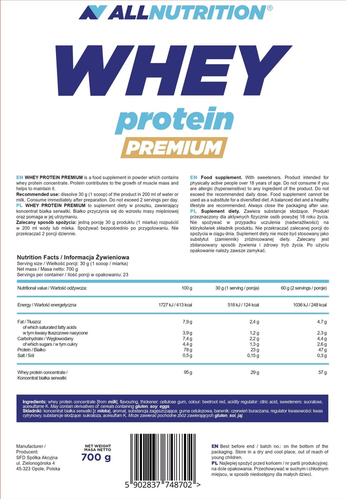 Allnutrition Whey Protein Premium Truskawkowe Lato 700g