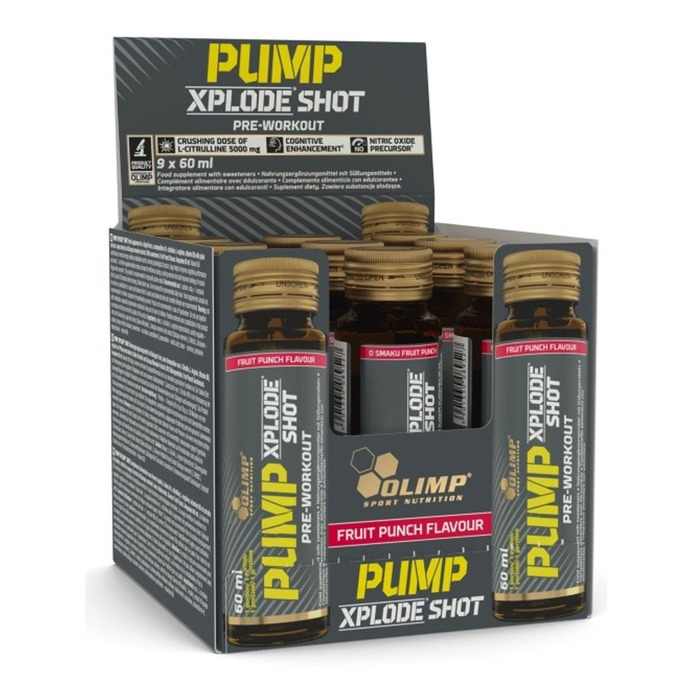 Olimp Nutrition Pump Xplode Shot Stimulant-Free Pre-Workout for Muscle Pump and Focus 9 x 60 ml